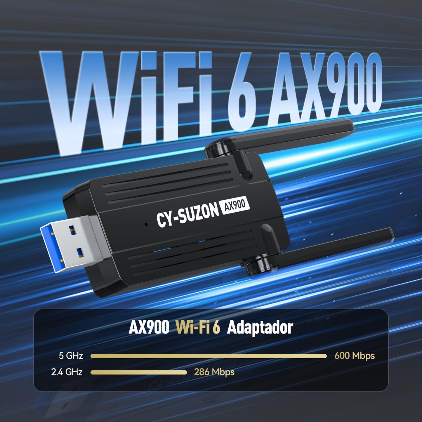 CY-SUZON WiFi Adapter for Desktop PC, AX900 USB WiFi 6 Adapter with 5GHz/2.4GHz Dual Band, OFDMA, MU-MIMO, WPA3,Bulit-in Driver for Windows 10/11