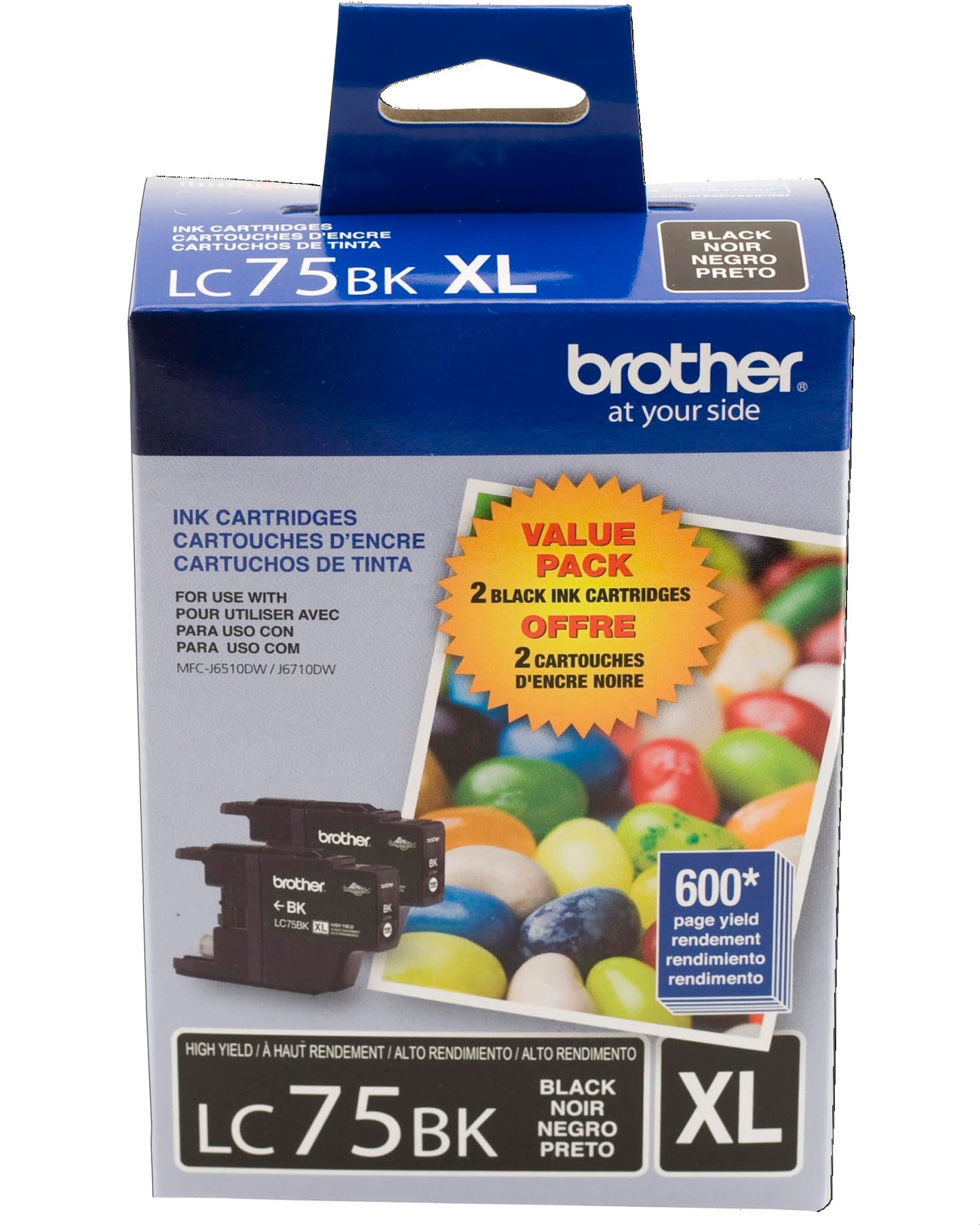 Brother Printer LC752PKS 2 Pack of LC-75BK Cartridges Ink - Retail Packaging, Black