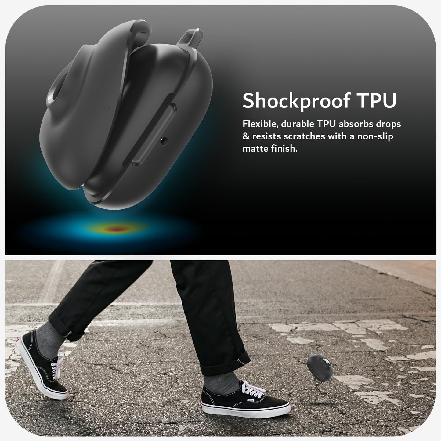 TUDIA TPU Case Compatible with Powerbeats Pro 2 (2025) [Case Only] with AirTag Holder, 2-in-1 Protective Cover with Magnetic Lid Lock and Carabiner