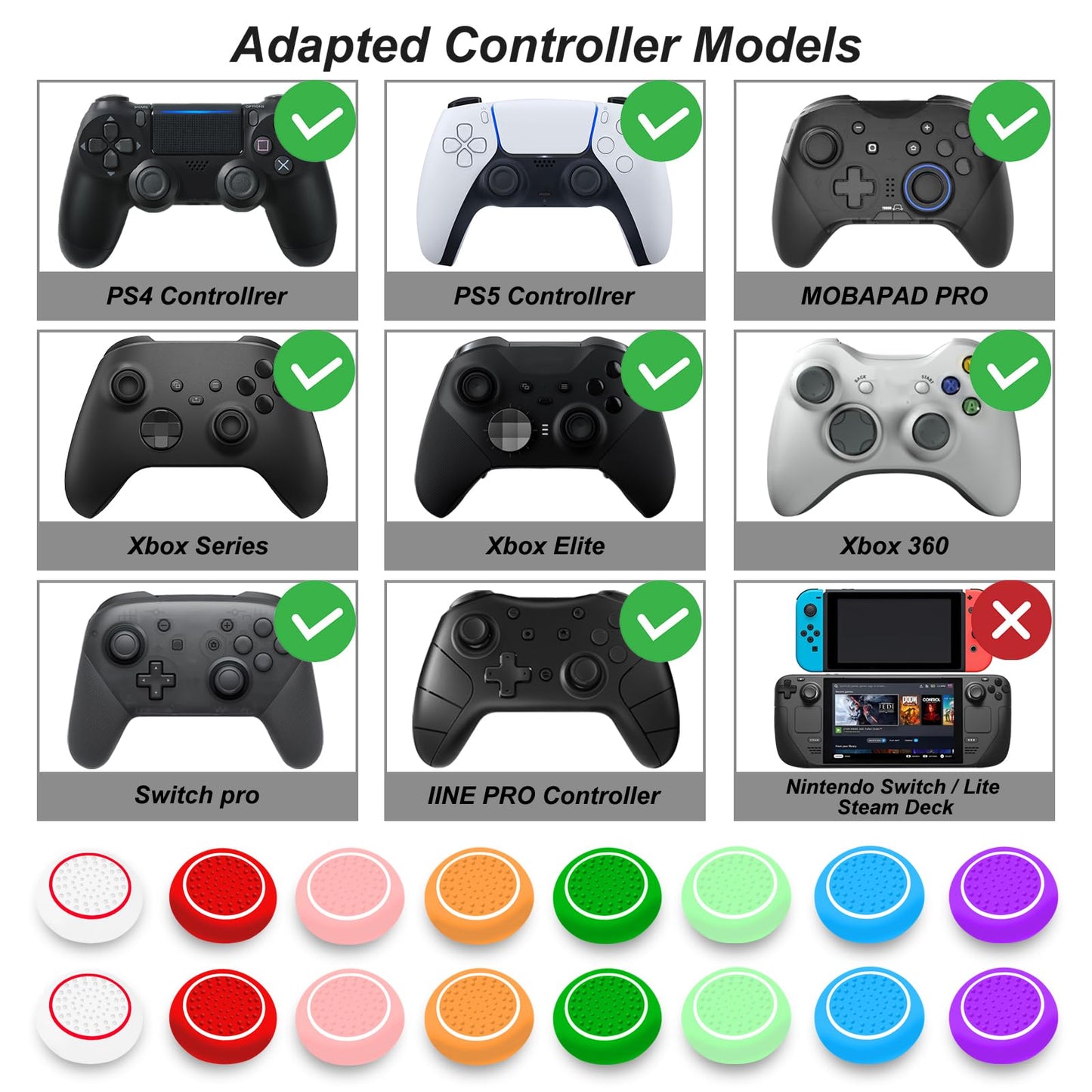 AMOACCESSORIES 16 Pieces Rainbow Colors Thumb Grips Caps Joystick Cover Controller Performance for Games,Compatible with PlayStation PS5,PS4,Xbox