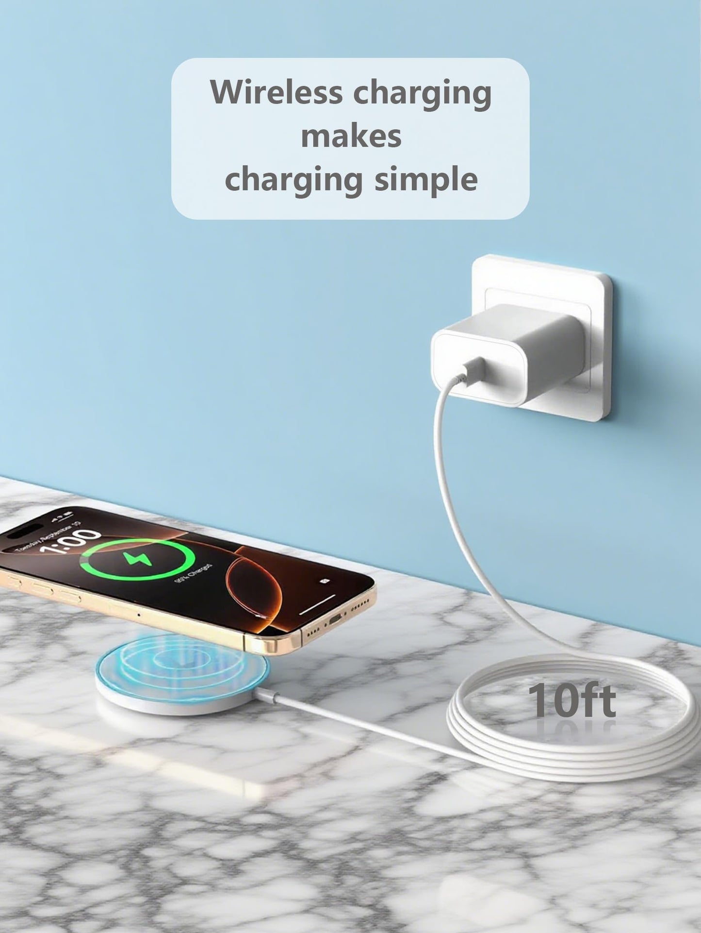 Magnetic Wireless Charger for Apple iPhone 17/16/15/14/13/12/11/AirPods, 2-Pack Fast Charging Long Cable 10ft Magnet Pad & 2-Pack Type-c Charger