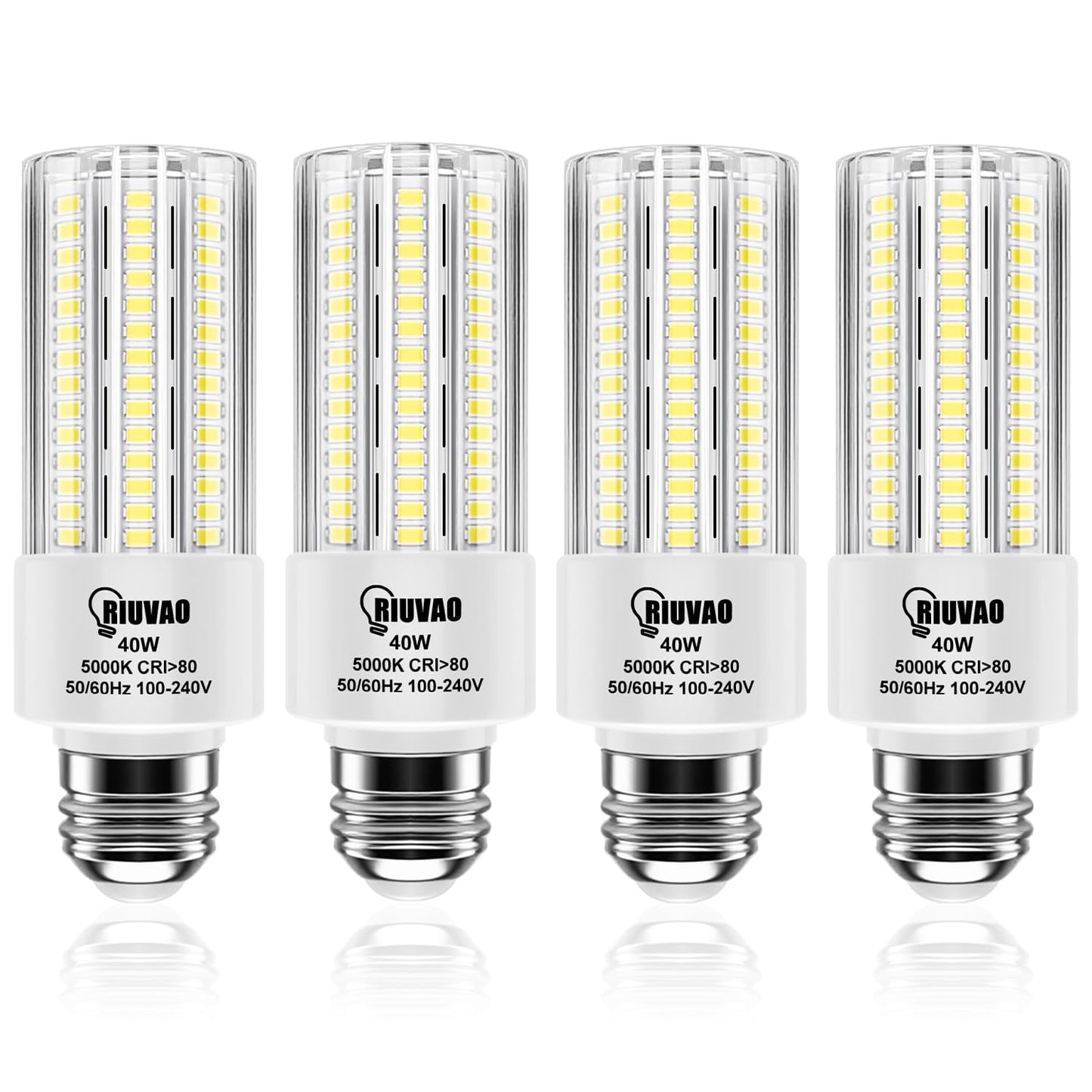 RIUVAO 4pcs LED Light Bulb 5000LM 300w Equivalent Super Bright 5000K Cool Daylight White 40W LEDs Bulb E26/E27 Medium Base for Outdoor Indoor Home