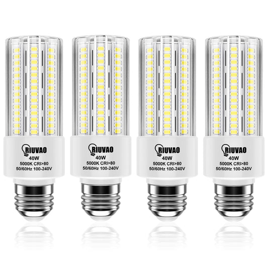 RIUVAO 4pcs LED Light Bulb 5000LM 300w Equivalent Super Bright 5000K Cool Daylight White 40W LEDs Bulb E26/E27 Medium Base for Outdoor Indoor Home