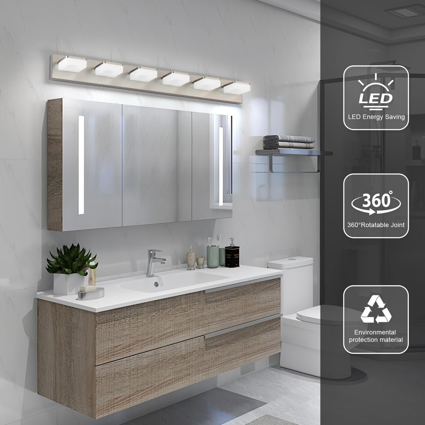 Bicrink Brushed Nickel Vanity Lights for Bathroom 6-Light Vanity Lighting Fixtures for Mirror 39" Adjustable 5500K Modern LED Vanity Light Over