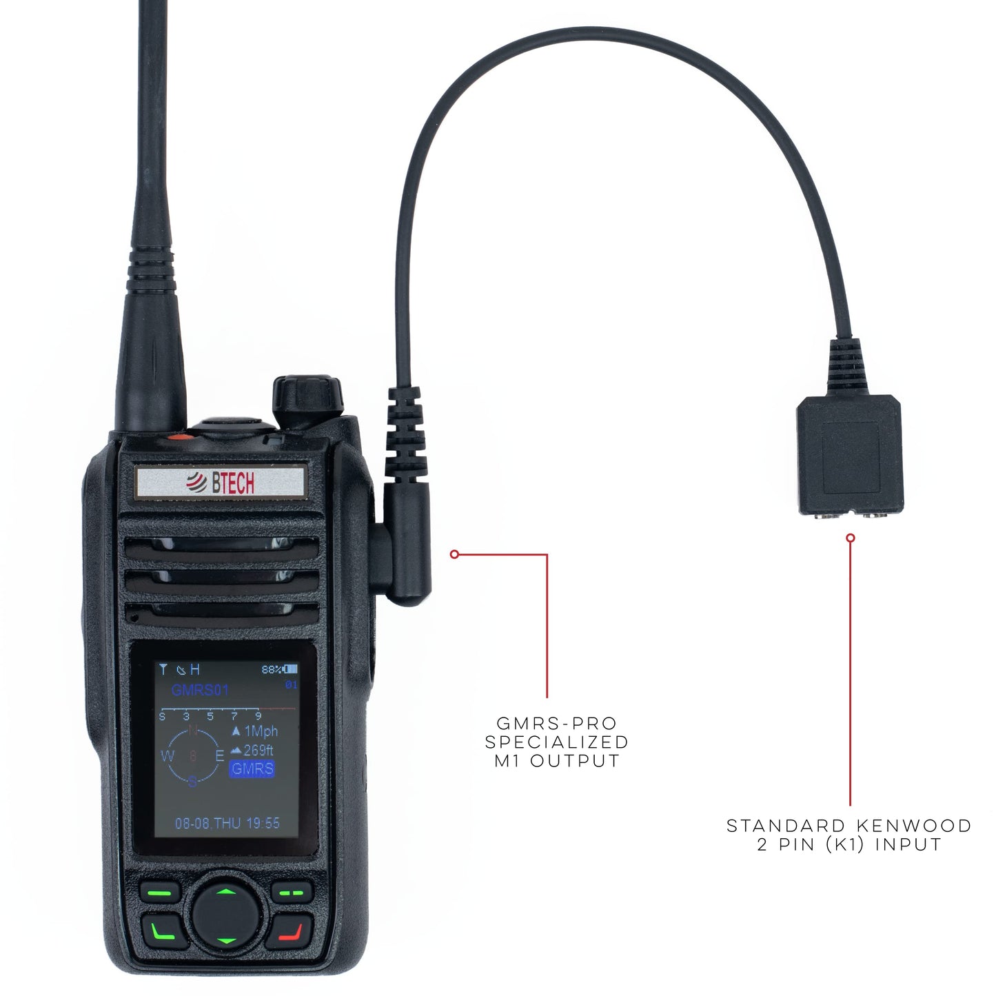 BTECH GMRS-PRO/UV-PRO K1 Adapter Cable for Enhanced Accessory Compatibility - Integration and Backward Compatibility with K1 Accessories