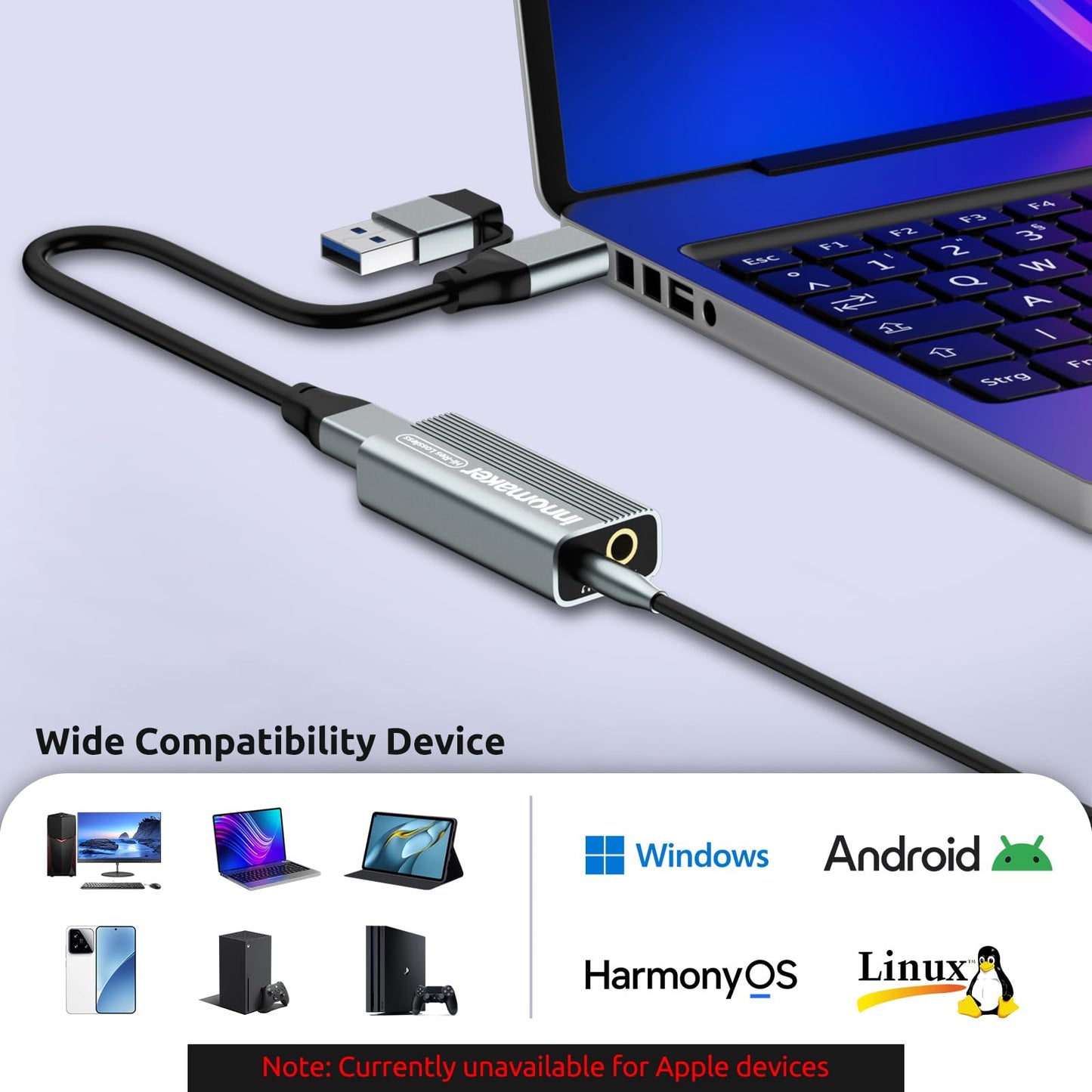 InnoMaker Portable USB HiFi Sound Card/Headphone Amplifier/Desktop USB HiFi Amps with 4.4mm/3.5mm Dual Outputs Supports PCM 384kHz/DSD256 High