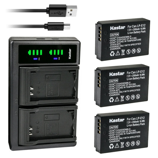 Kastar 3-Pack Battery and LTD2 USB Charger Replacement for Canon LP-E12, LC-E12 Charger, EOS 100D, EOS M Series Cameras