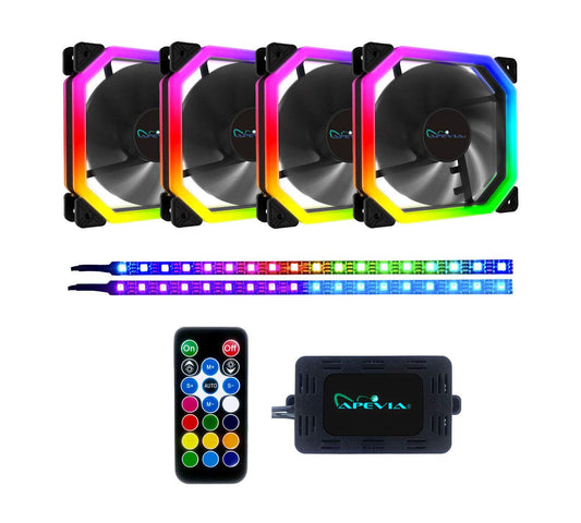 Apevia PN4P2-RGB Phoenix 120mm Silent Dual-Ring RGB Color Changing LED Fan with Remote Control, 16x LEDs & 8X Anti-Vibration Rubber Pads w/ 2 Magnetic