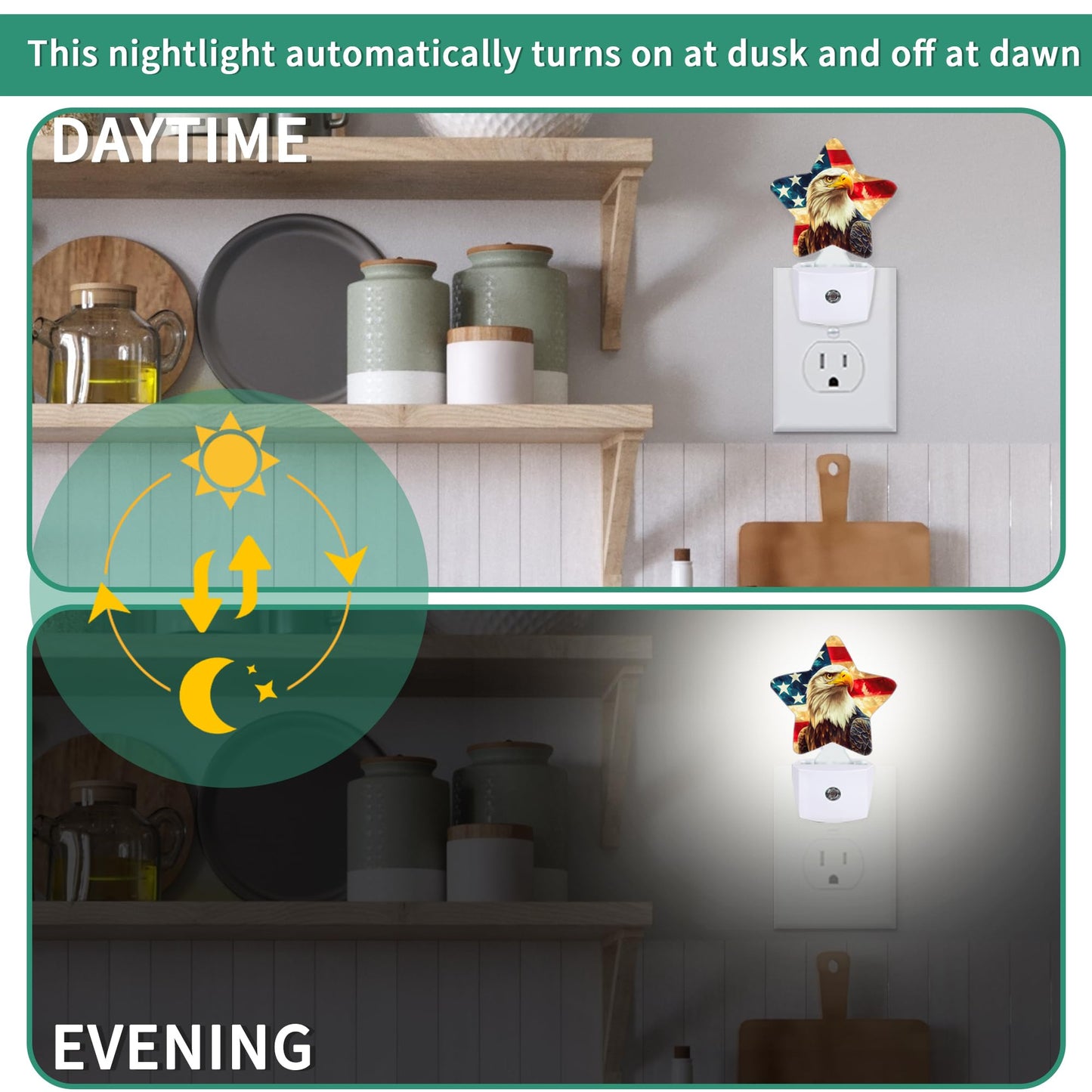 Eagle American Flag Plug in Star Night Light, Night Light with Sensor for Kids Nursery Bedroom, Decorative Soft Glow Lamp for Hallway Bathroom, Energy