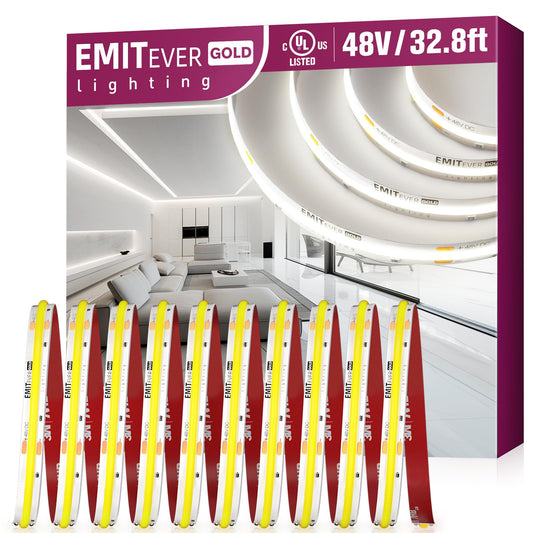 EMITEVER 48V DC COB LED Strip Light Cool White,5000K 32.8ft High Density Tape Light, Dimmable Rope Light for Bedroom,Kitchen,Cabinet, 300Lm/ft