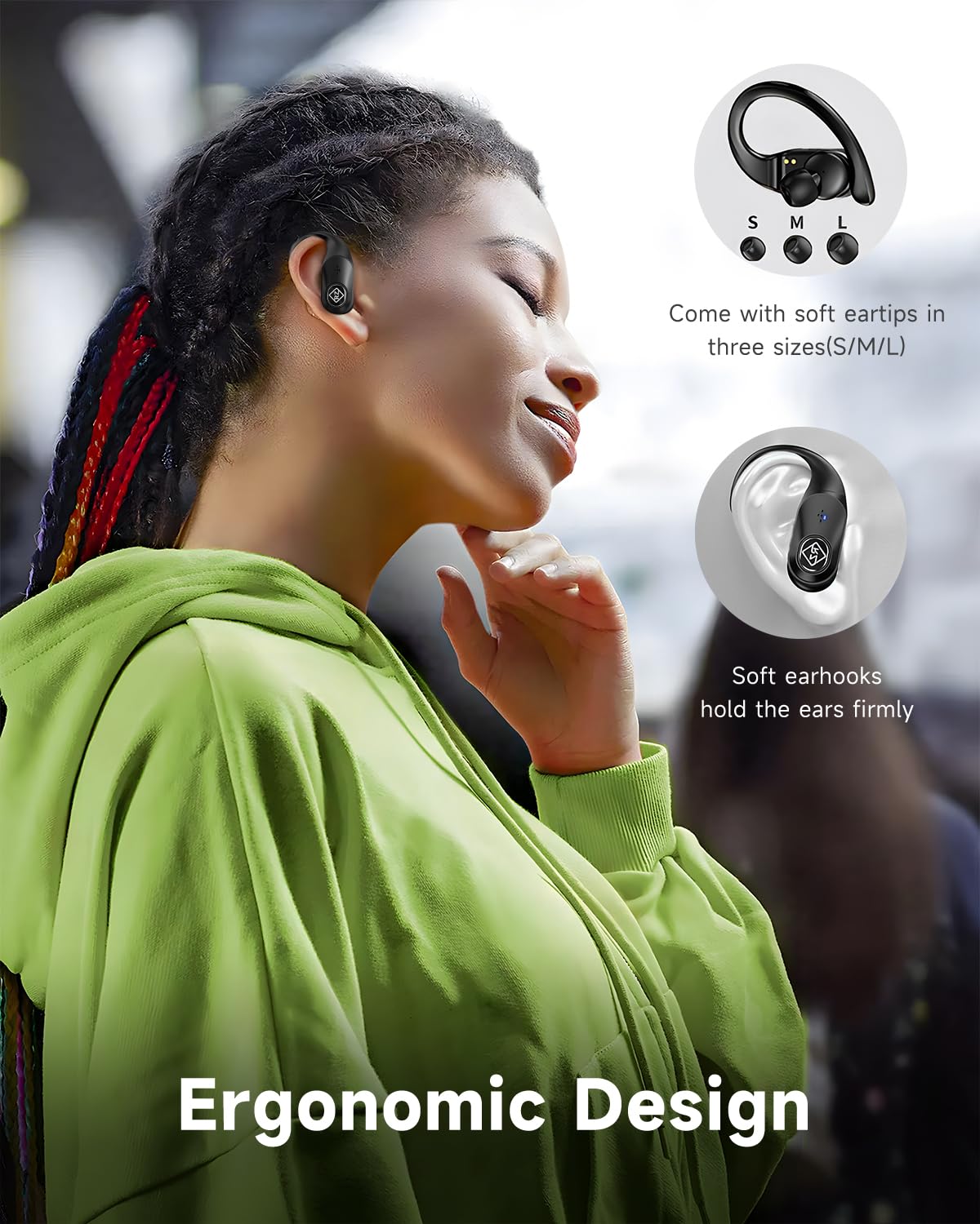 Wireless Earbuds Bluetooth Headphones 96H Playtime LED Display Waterproof Built in Mic Deep Bass Sound Secure Over Ear buds Earhooks for iPhone…