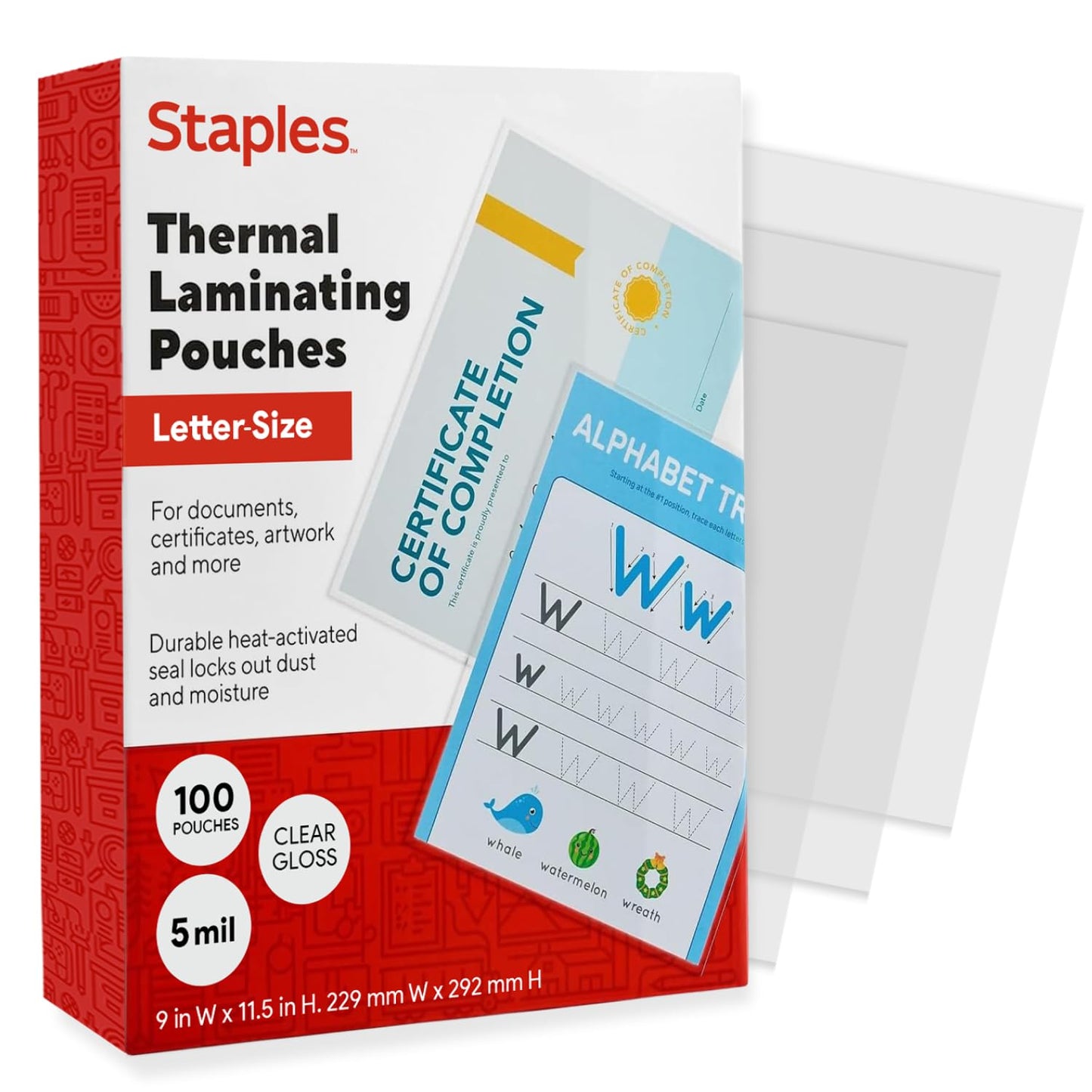 Staples Thermal Laminating Pouches, Letter Size, 5 Mil, 100/Pack (5204003/5204009)