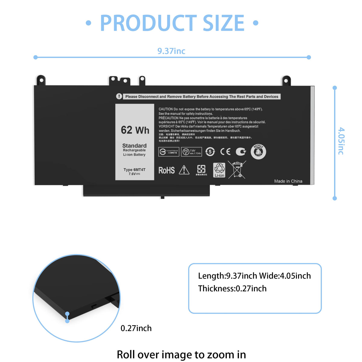 VNYUNQWE E5470 E5570 6MT4T Battery Compatible with Dell Latitude 14 E5470 15 E5570 Precision 15 3510 M3510 Series Notebook Replacement for V69Y TXF9M