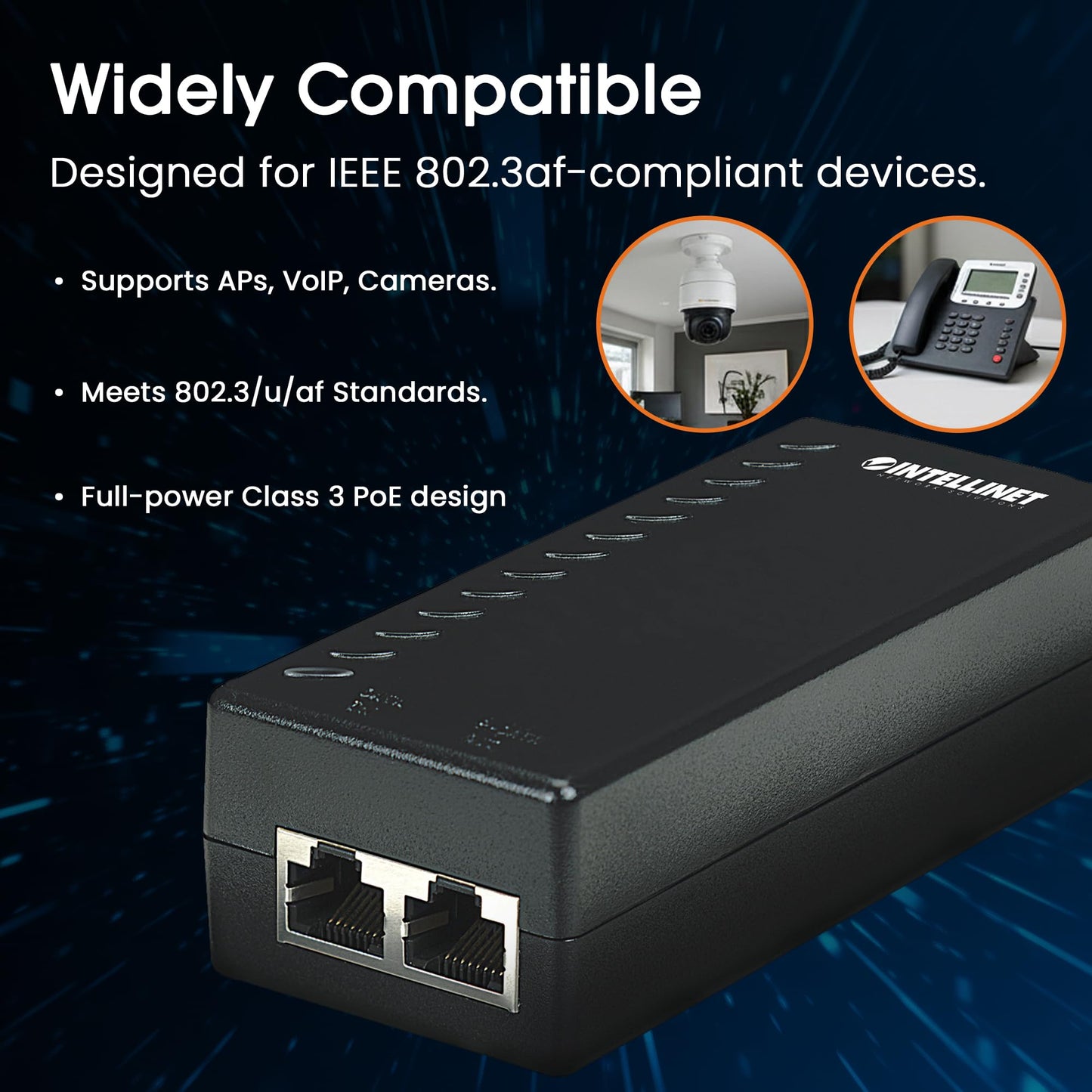 Intellinet PoE Injector, IEEE 802.3af, 15.4W, 10/100 Mbps, Black