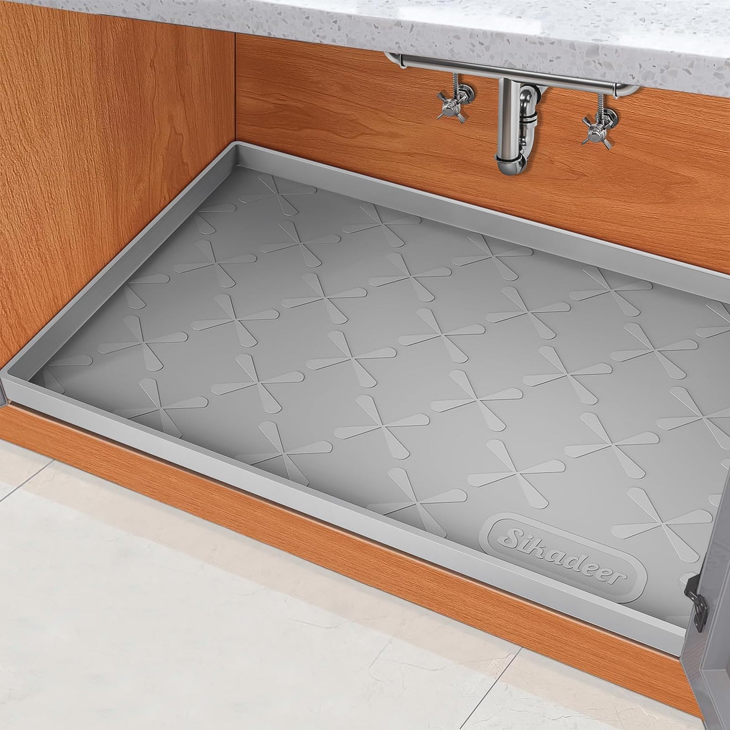 SIKADEER 34"x22" Under Sink Silicone Mat – Waterproof Drawer, Shelf & Cabinet Liner, Kitchen Sink Protector, Boot Tray & Pet Mat