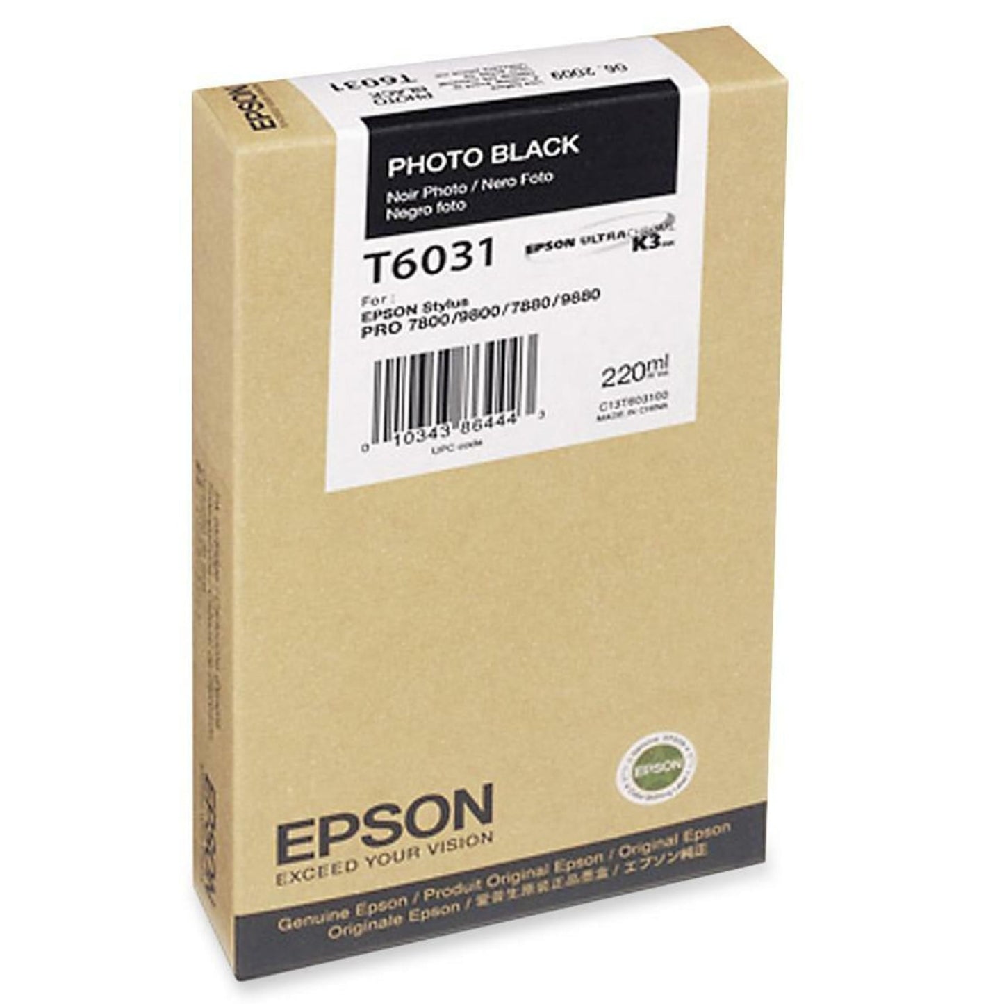 Epson UltraChrome K3 Ink Cartridge - 220ml Photo Black (T603100)