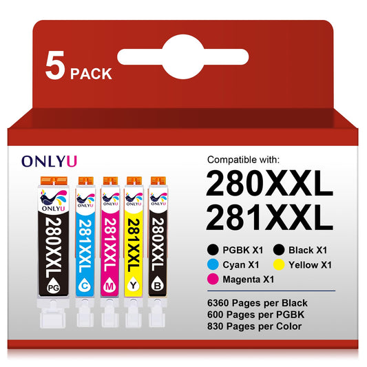 ONLYU 280XXL 281XXL Compatible for Canon Ink 280 and 281 Cartridges PGI-280XXL CLI-281XXL for Canon TR8620a Ink Cartridges for Pixma TR8620 TR8620a