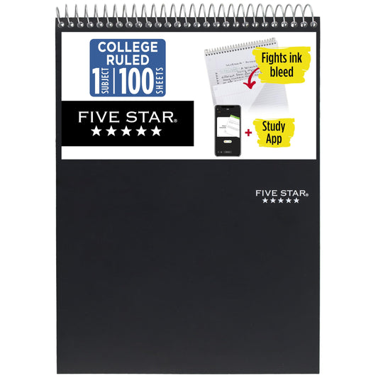Five Star Top Spiral Notebook + Study App, 6 Pack, 1 Subject, College Ruled Notepad, 8-1/2" x 11", 100 Sheets, Assorted Colors (73525)
