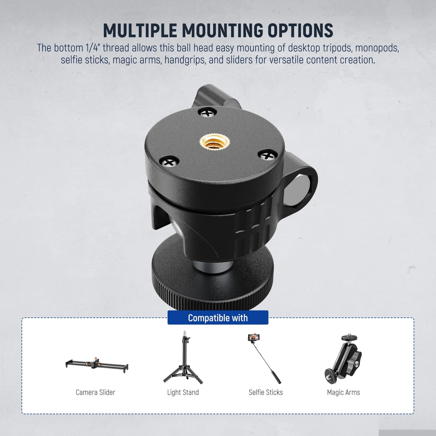 NEEWER Basic Mini Ball Head, Portable Tripod Head Camera Mount Adapter with 1/4" Screw for Compact DSLR Action Cam Phone LED Ring Light Monopod