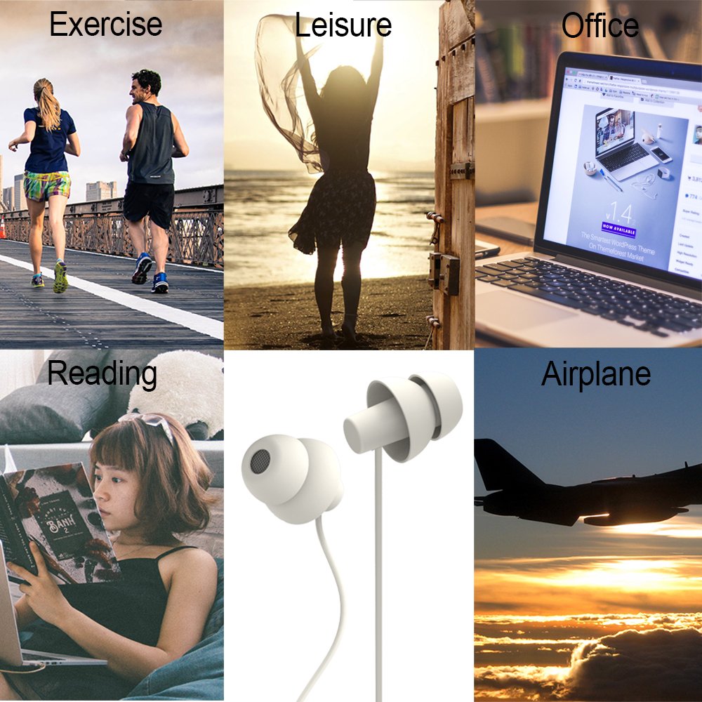 MAXROCK Unique Total Soft Silicon Sleeping Headphones Earplugs Earbuds with Mic for Cellphones, Tablets and 3.5 mm Jack Plug (White)