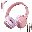 Kids Wired Headphones with Built-in Microphone, 85/94dB Safe Volume Limiter,Foldable,3.5mm Jack Over-Ear Cord Headset for Online Study/Travel…