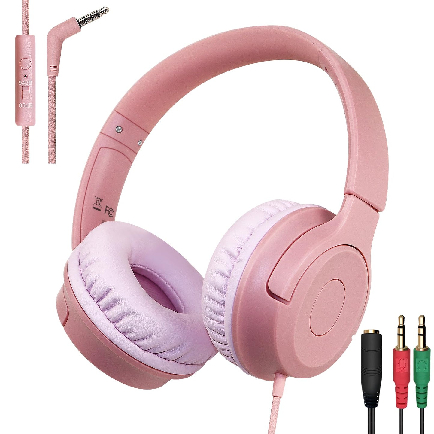 Kids Wired Headphones with Built-in Microphone, 85/94dB Safe Volume Limiter,Foldable,3.5mm Jack Over-Ear Cord Headset for Online Study/Travel…