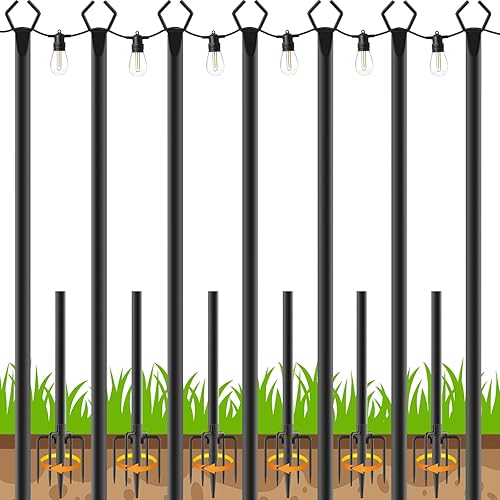 7 Pack 10 FT String Light Poles,Metal with Fork Lights Poles for Outdoor String Light, Rustproof Heavy Duty for Outside