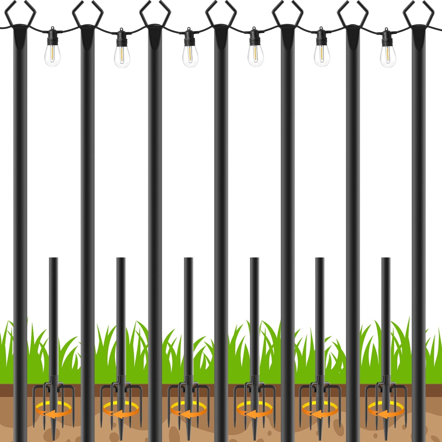7 Pack 10 FT String Light Poles,Metal with Fork Lights Poles for Outdoor String Light, Rustproof Heavy Duty for Outside
