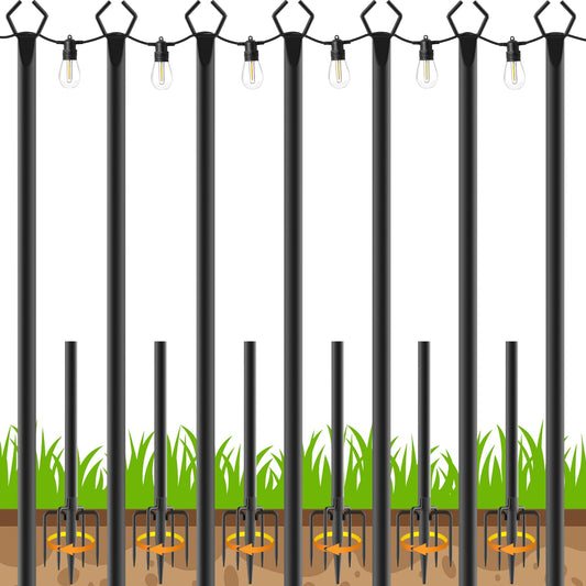 7 Pack 10 FT String Light Poles,Metal with Fork Lights Poles for Outdoor String Light, Rustproof Heavy Duty for Outside