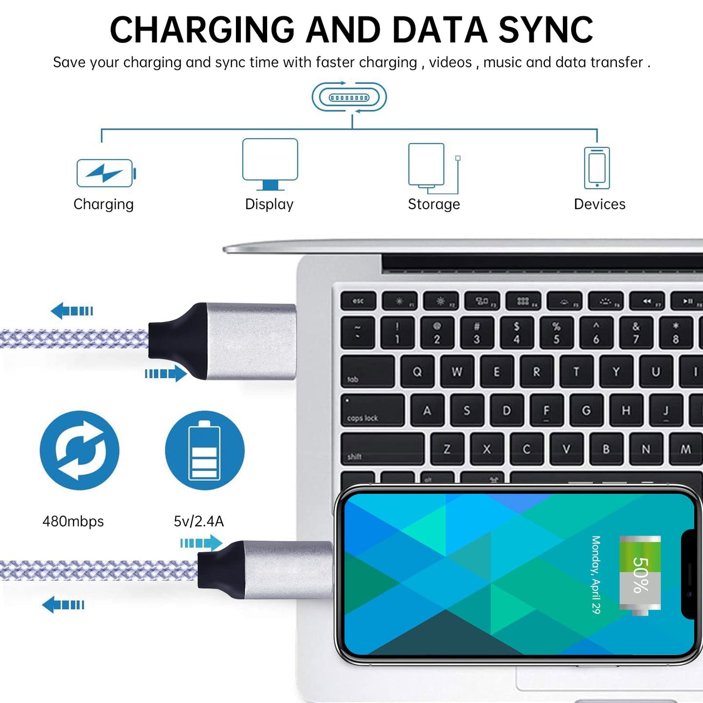 Alovzi iPhone Lightning Cable 3Pack - 6FT Nylon Braided, MFi Certified, USB Fast Charger for iPhone 14/13/12/11 Pro Max/XS MAX/XR/XS/X/8/iPad