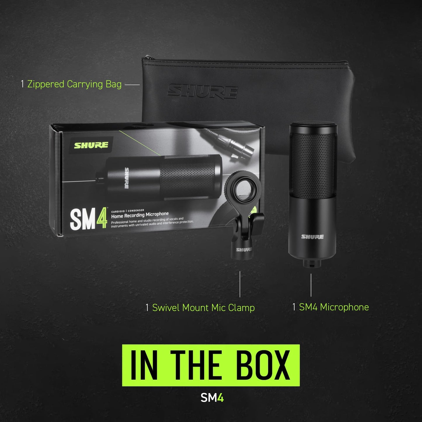 Shure SM4-K Studio Condenser Microphone - XLR Mic for Home Studio Recording, Vocals & Instruments with Mix-Ready Sound & All-Metal Construction, Black