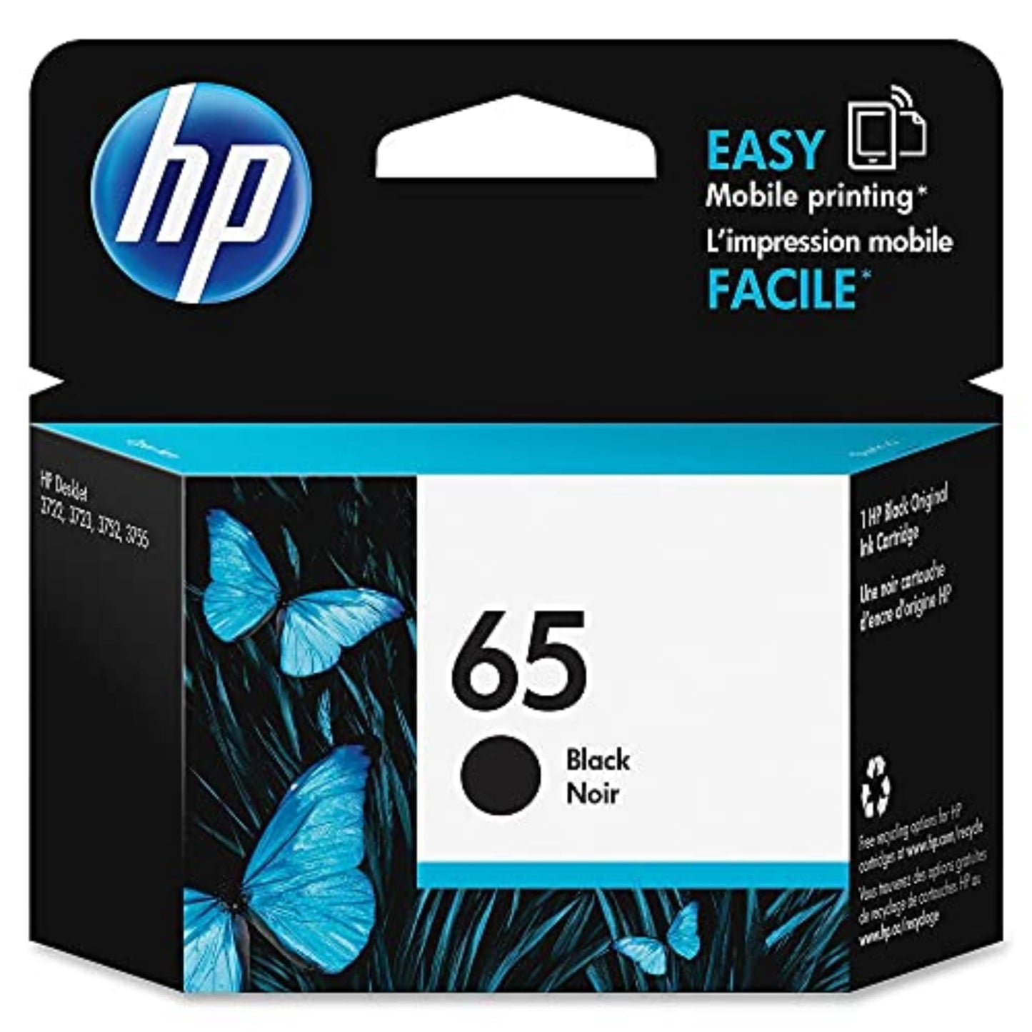HP 65 Black Ink Cartridge | Works with AMP 100, DeskJet 2600, 3700; Envy 5000 | Eligible for Instant Ink | N9K02AN