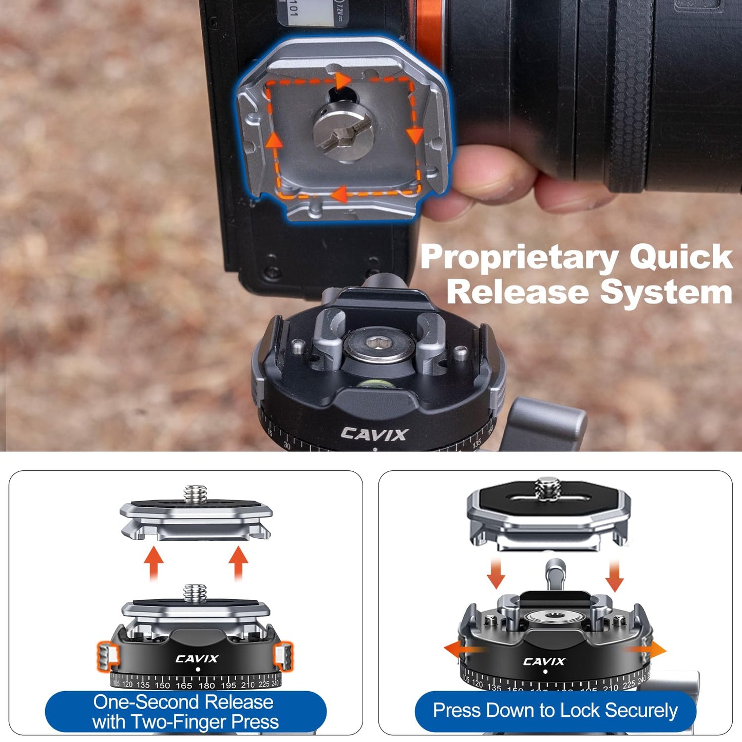 CAVIX Ball Head, Tripod Ball Head Mount 1/4" & 3/8" with Arca Quick Release Plate, 360° Rotating Panoramic Ball Head for DSLR