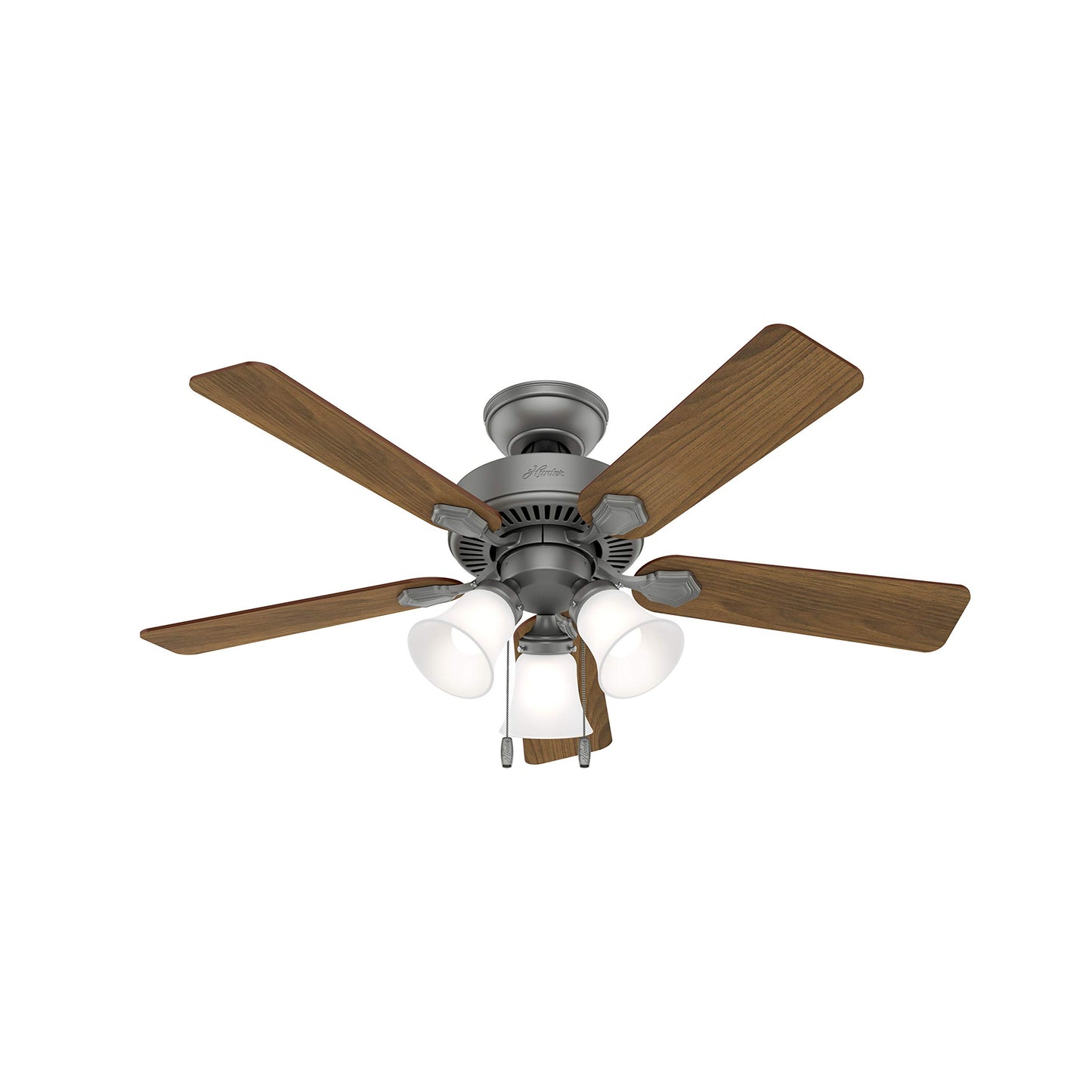 Hunter Fan 44 inch Traditional Matte Silver Indoor Ceiling Fan with Light Kit and Pull Chain (Renewed)