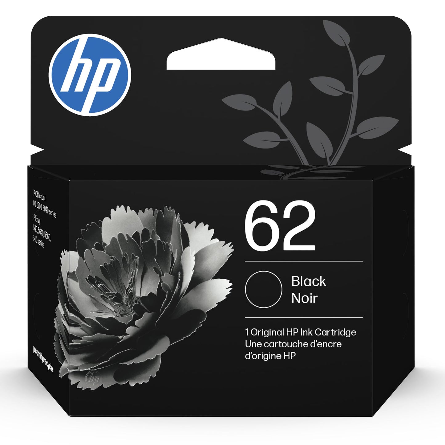HP 62 Black Ink Cartridge | Works with Envy 5540, 5640, 5660, 7640, OfficeJet 5740, 8040, Mobile 200, 250 | C2P04AN | Packaging May Vary