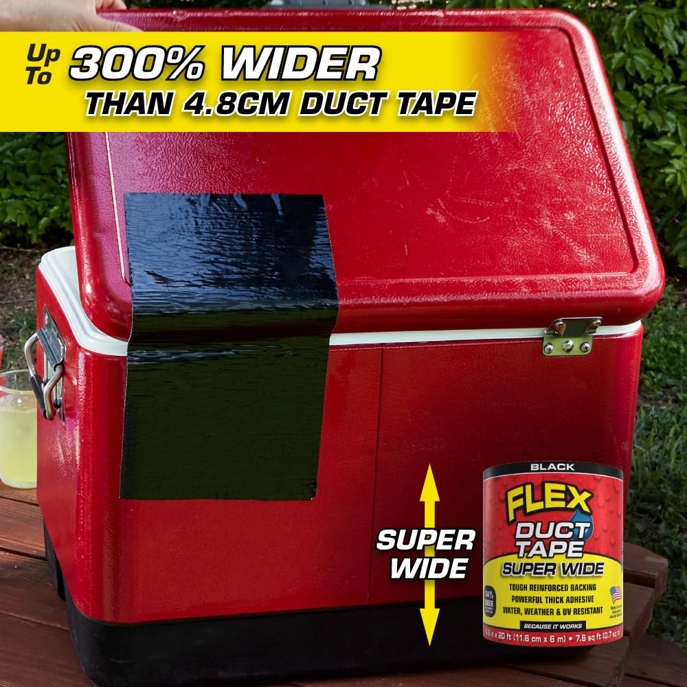 Flex Duct Tape, Super Larga, 11.6 cm x 6 m (0.7 sq m), Bianco, Resistente, Multi-superficie, Acqua, Intemperie, Raggi UV, Facile da Strappare