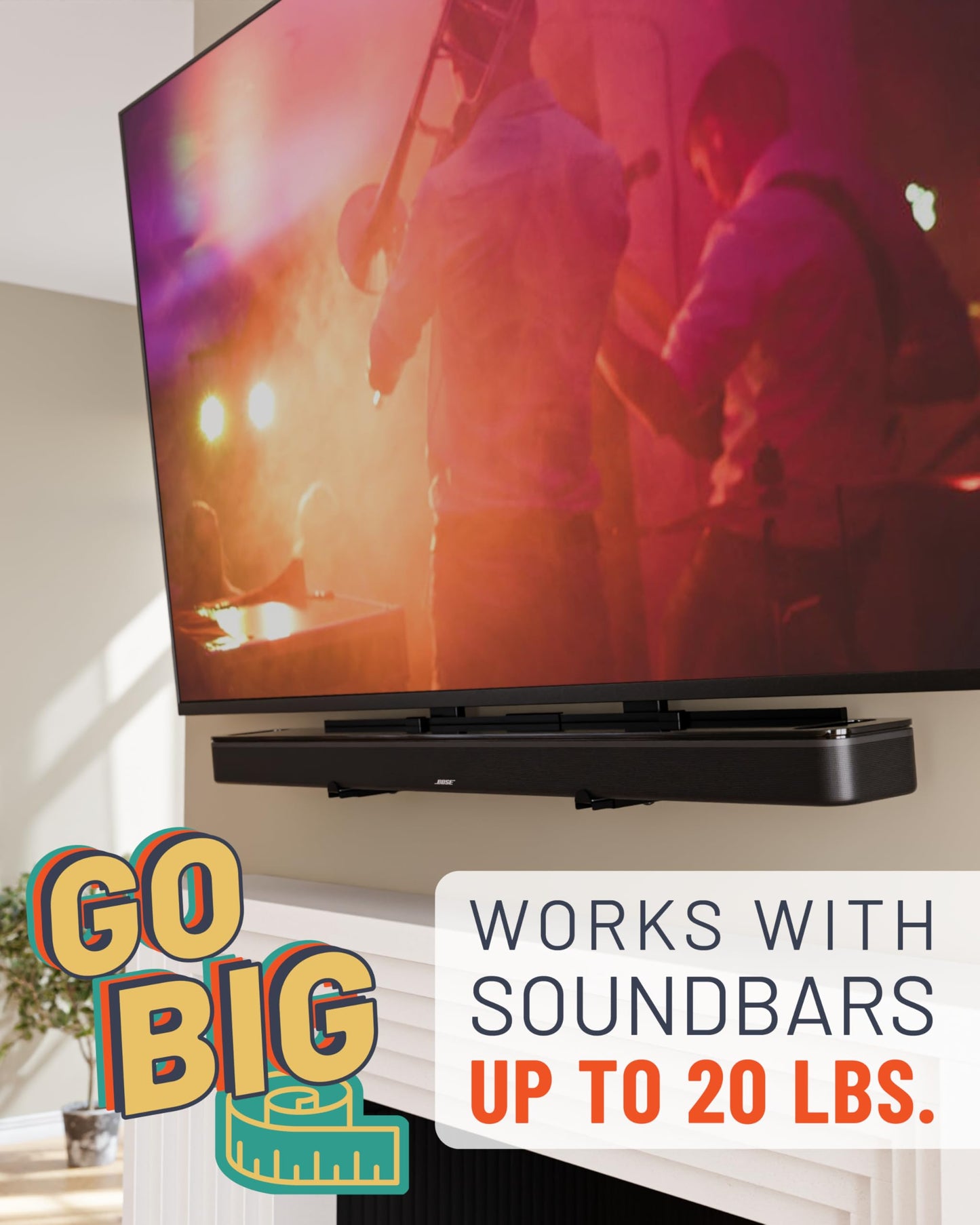 ECHOGEAR XL Soundbar Mount for Speakers up to 20lbs - Attaches to TVs up to 86” or Wood Studs 16-24”- Universal Design & 2.6” Extension for Dolby