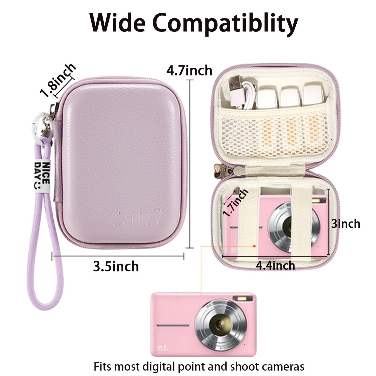 VNEIRY portable came cases Digital Camera Case for CAMKORY, Kodak, Canon & More - Small Travel Compact Pouch with Mesh Pocket for Accessories & SD