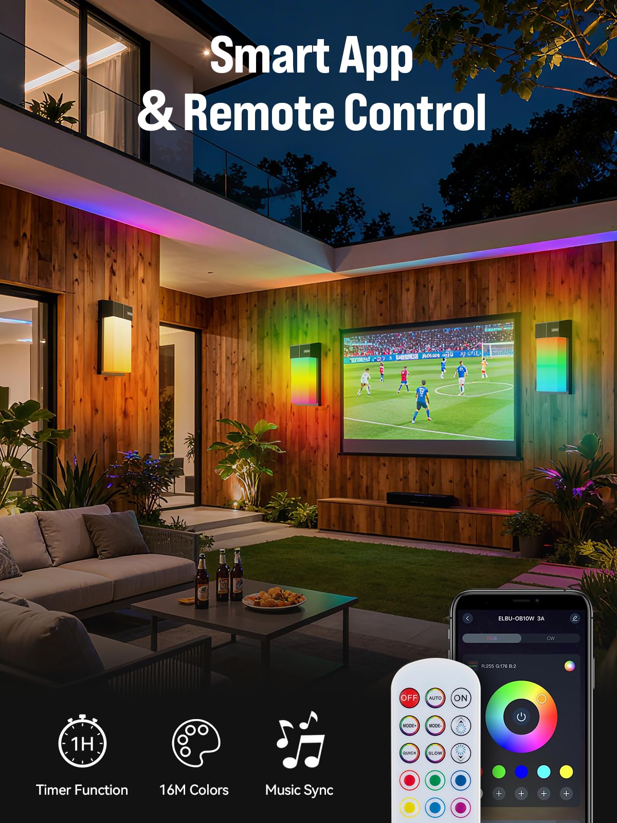 OIYN Outdoor Wall Light, Smart RGBICWW Porch Lights Outdoor, 1500LM Modern Wall Sconce with 30+ Scene Modes, Retome & APP Control, IP65 Waterproof
