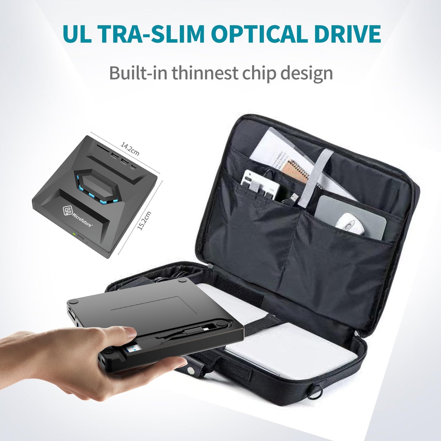 MICROFUTURE Slim Portable DVD Burner, USB 3.0/Type-C Dual Interface, Plug & Play for Laptop/Mac/PC - SD/TF Card Reader, Anti-Vibration & High-Speed