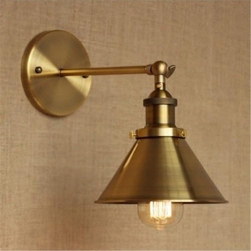 UKN Brass Wall Sconce with Metal Cone Shade Gold Industrial Dimmable
