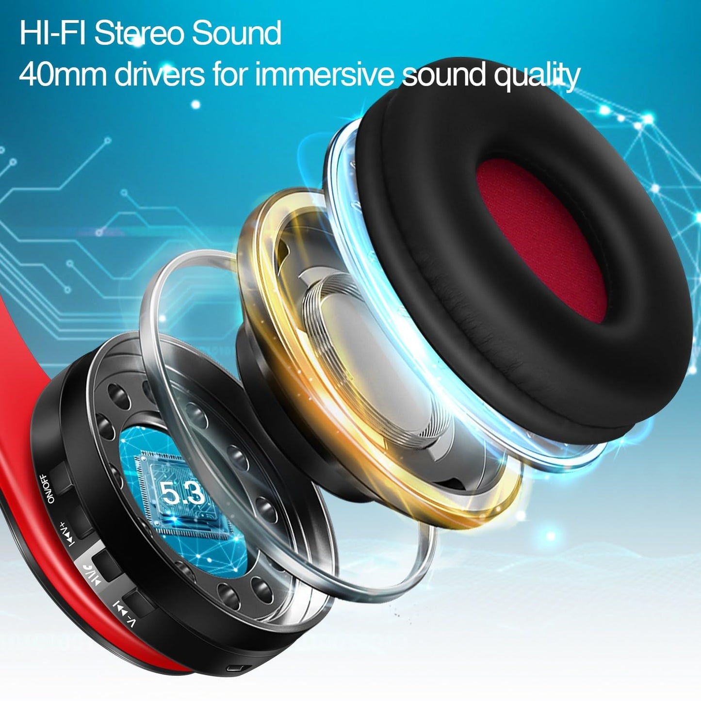 Bluetooth Headphones, Chat- Comfortable Over Ear Stereo Headphones,7 Breathing Led Lights up, Wireless Headset for Adult Teen Kid