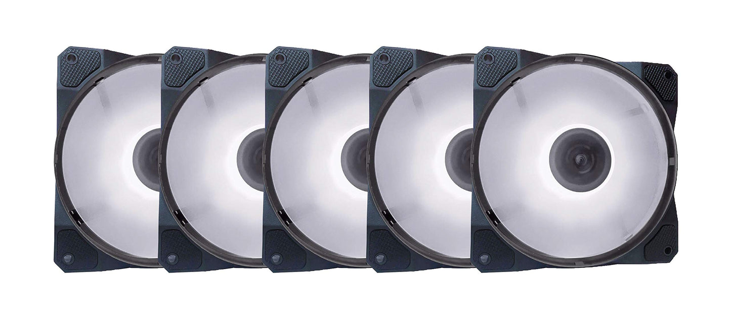 Apevia CO512L-WH Cosmos 120mm White LED Ultra Silent Case Fan w/ 16 LEDs & Anti-Vibration Rubber Pads (5 Pk)