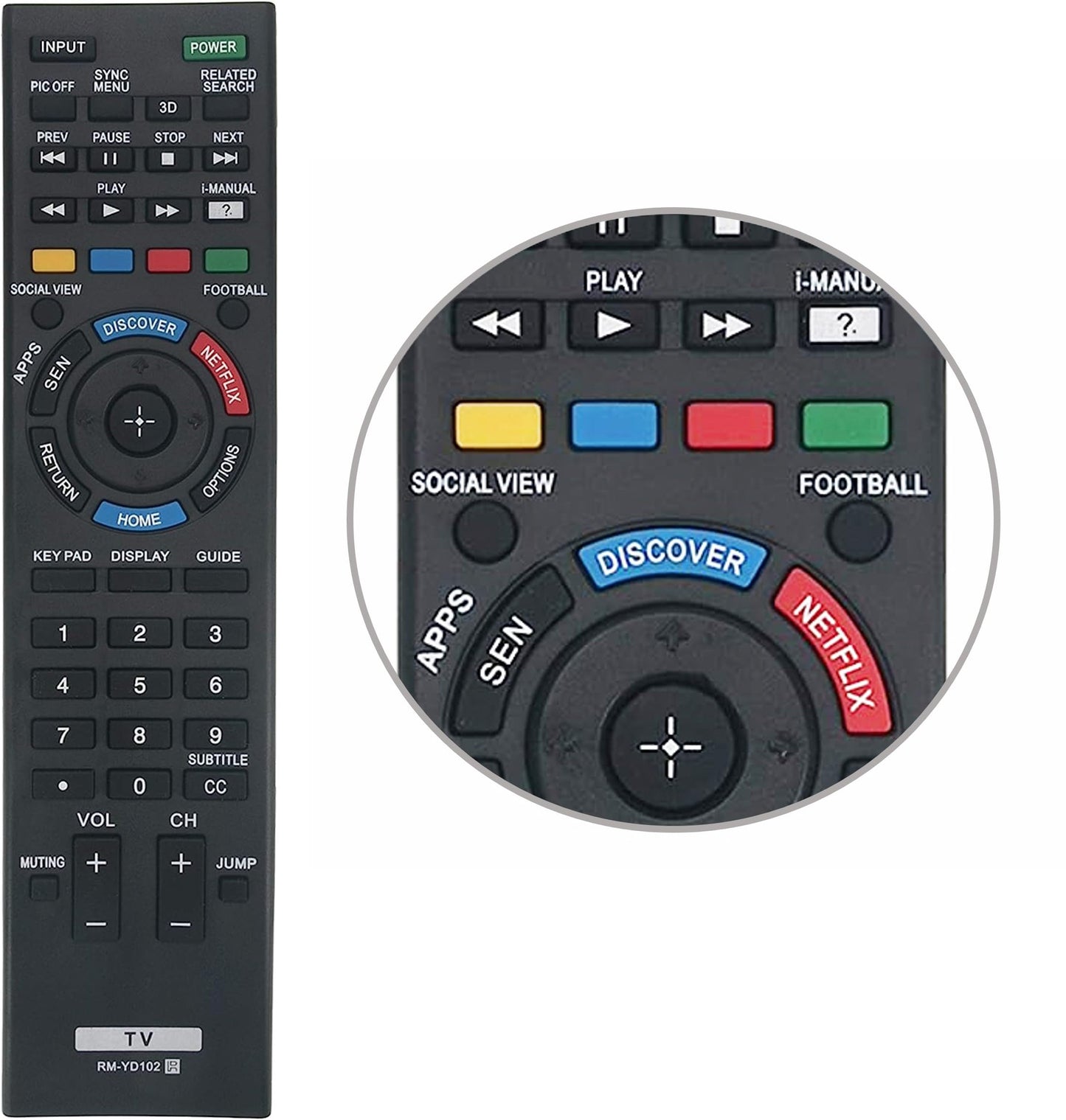 Universal RM-YD102 Remote Control for Sony Bravia HDTV LCD LED 3D Smart TV
