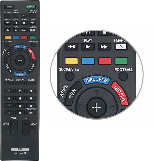 Universal RM-YD102 Remote Control for Sony Bravia HDTV LCD LED 3D Smart TV