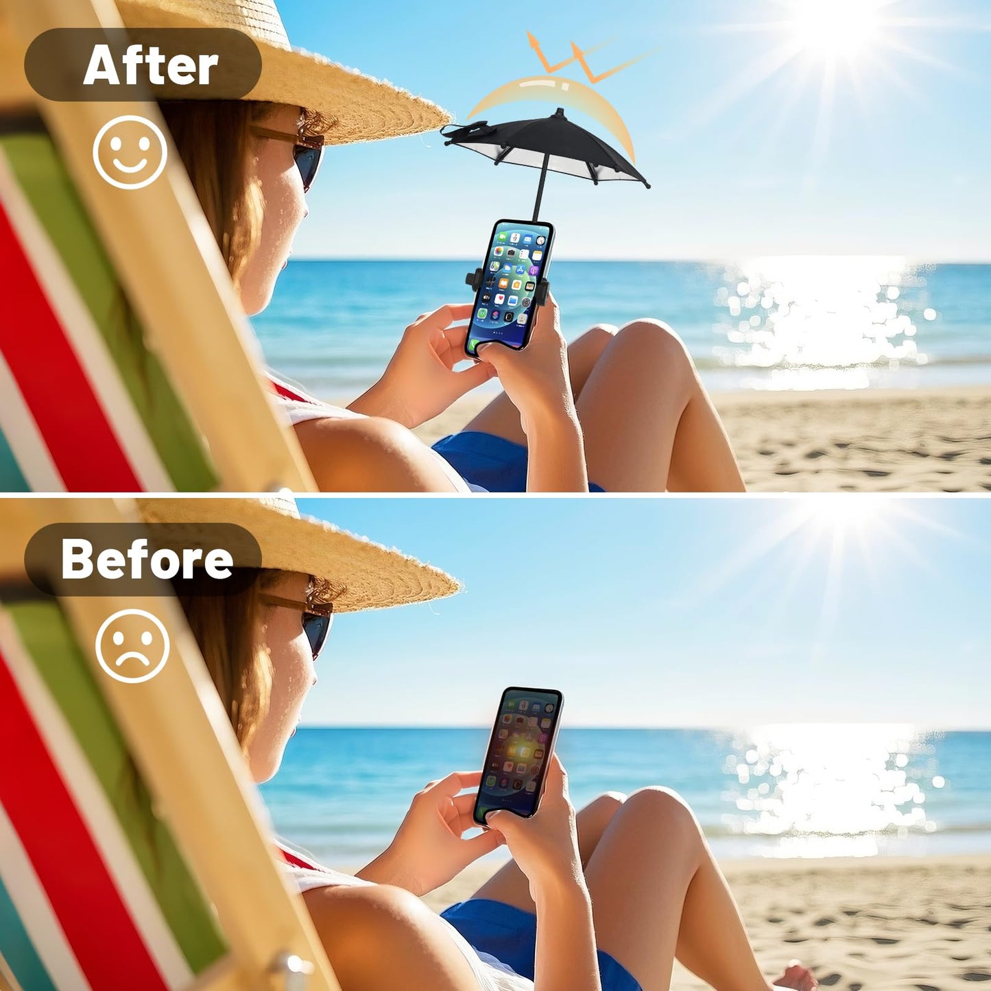 Fixed Clip-on Phone Umbrella for Sun with Flexible Adjustable Handle, Mini Strong Clip Cell Phone Umbrellas Sun Shade Anti Sunlight and Glare fits