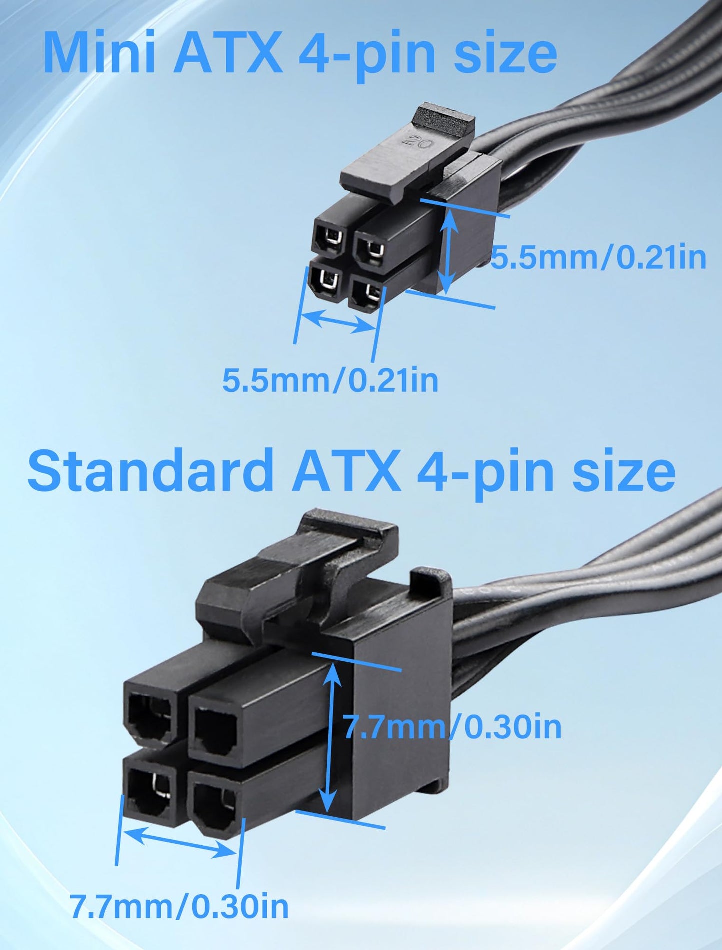 ELFJMZP ATX mini 4PIN to SATA 15 PIN Adapter Extension Cable for Mechanical HDDs, SSDs, DVD/CD-ROMs (16.0 in./40.6 cm)(Pack of 2)