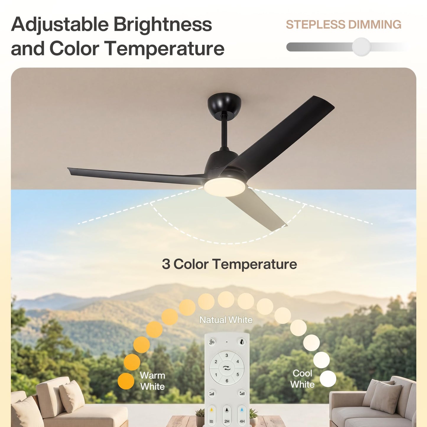 Tribesigns 52" Outdoor Ceiling Fan with Light and Remote, IP66 Waterproof