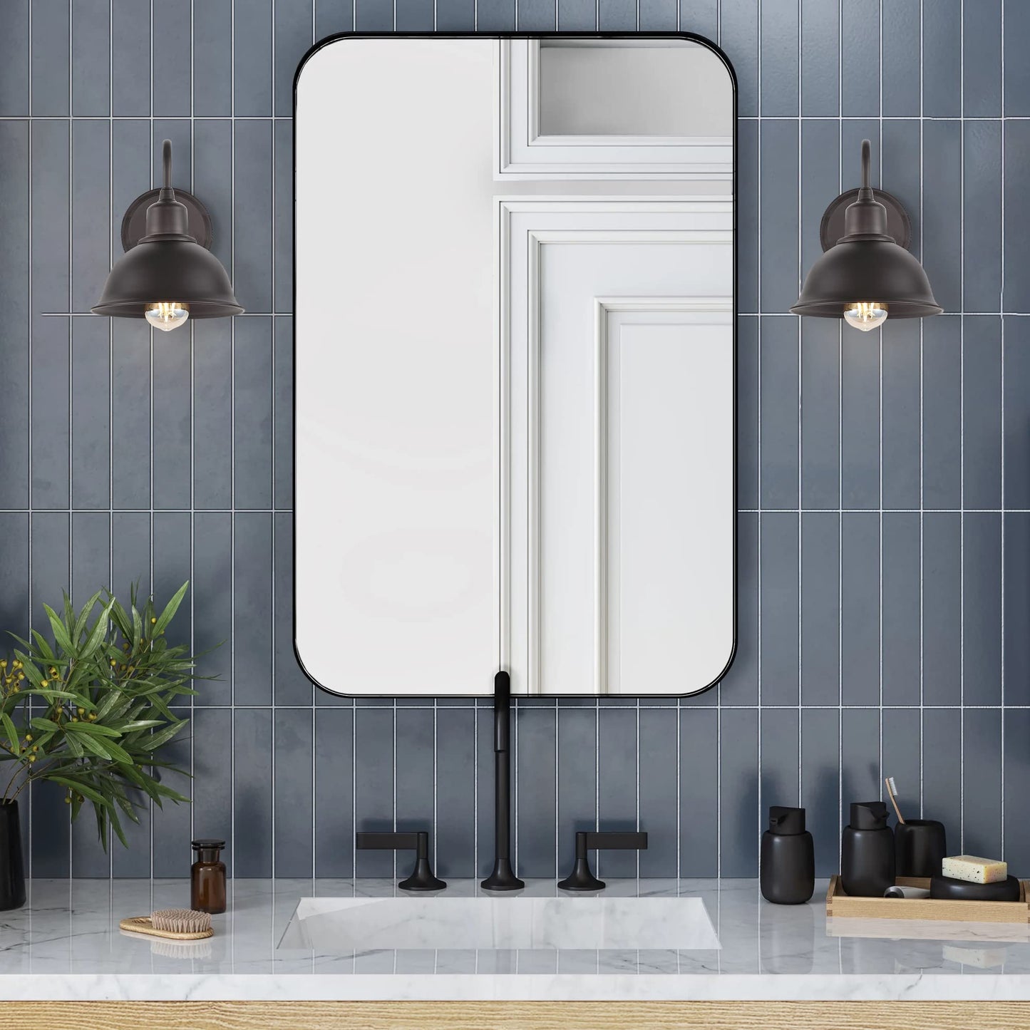 JONATHAN Y 8" Oil Rubbed Bronze Farmhouse Industrial 1-Light LED Vanity Wall Sconce for Bathroom Mirror Kitchen, Metal Shade, Dimmable Vintage