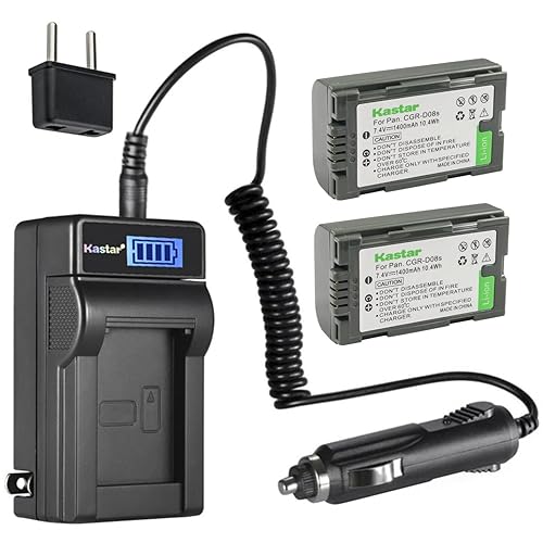 Kastar 2-Pack CGA-D08 Battery and LCD AC Charger Compatible with Panasonic NV-RX22EG, NV-RX33EG, NV-RX66EG, PV-DBP8, PV-DVP8-A, PV-DC152, PV-DC252